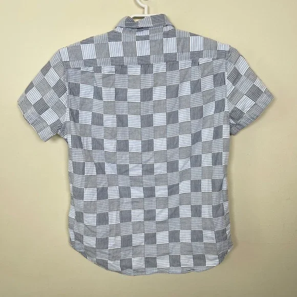 J.Crew Slim Fit Short Sleeve Button Down Shirt Blue Checkered Mens L Cotton - Picture 4 of 9